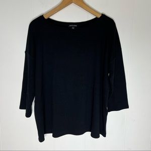 Eileen Fisher Black Ribbed Top Drop Shoulder Sz M